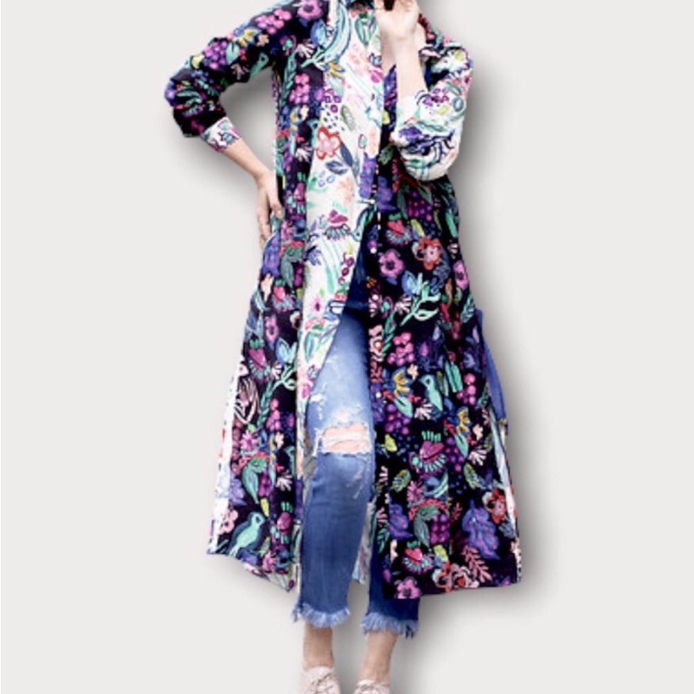 H&M Floral Colorful Maxi Shirtdress Kimono Robe Sz 2